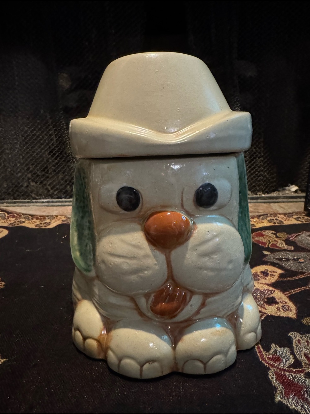 Vintage Ceramic Mount Clemens Dog with Hat Biscuit Cookie Jar